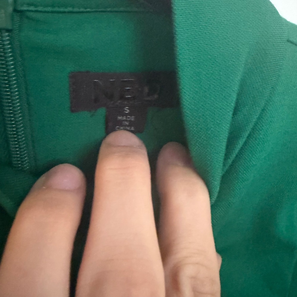NBD Emerald Green One Shoulder Ruffle Mini Dress Mock Neck Long Sleeve Small - Picture 2 of 3